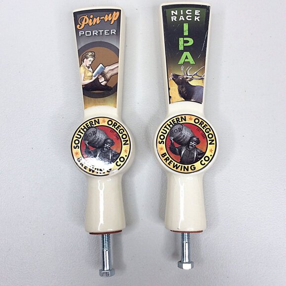 Lot of 2 Southern Oregon Brewing Tap Handle Pulls Pin Up Porter Nick Race IPA - Picture 1 of 15